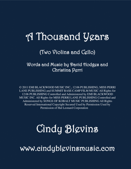 Free Sheet Music A Thousand Years For Two Violins And Cello