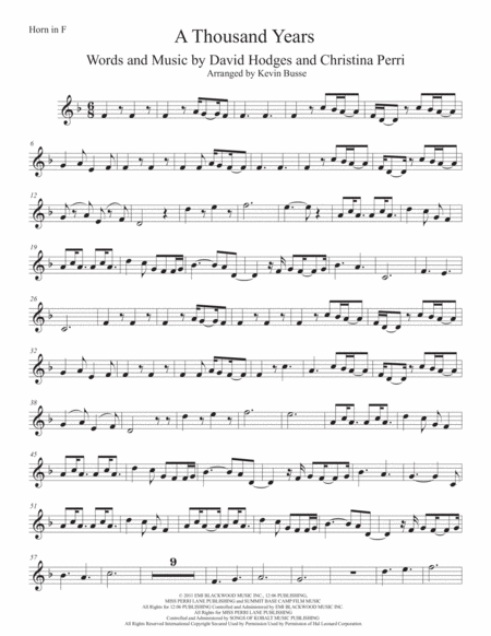 Free Sheet Music A Thousand Years Original Key Horn In F