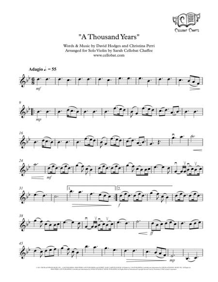 A Thousand Years Solo Violin Christina Perri Arr Cellobat Sheet Music