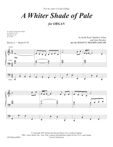 A Whiter Shade Of Pale For Organ Sheet Music