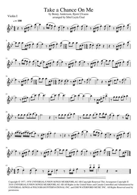 Free Sheet Music Abba Take A Chance On Me For String Quartet