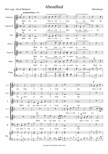 Abendlied Rheinberger Sheet Music