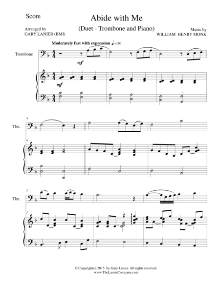 Free Sheet Music Abide With Me Duet Trombone And Piano Score And Parts