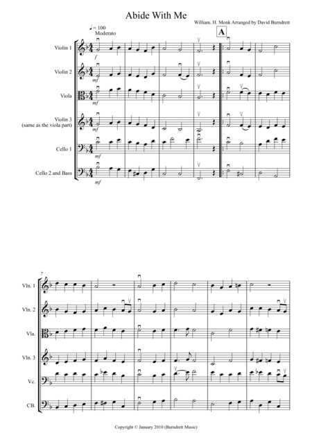 Free Sheet Music Abide With Me For String Orchestra