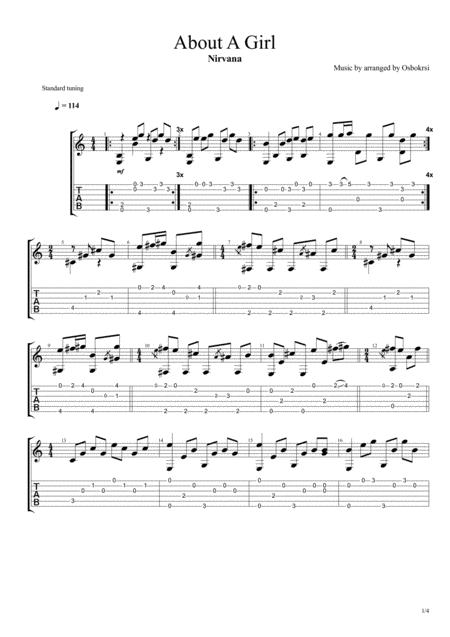Free Sheet Music About A Girl For Fingerstyle Guitar