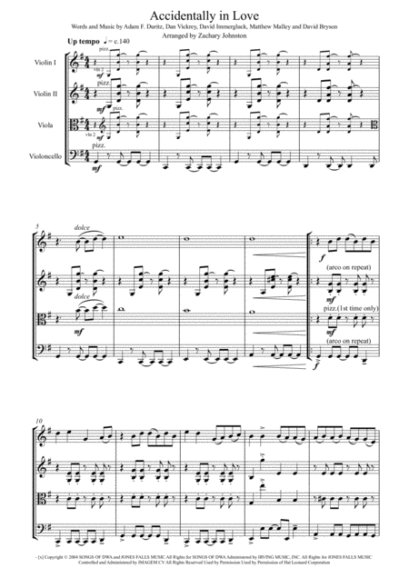 Free Sheet Music Accidentally In Love For String Quartet