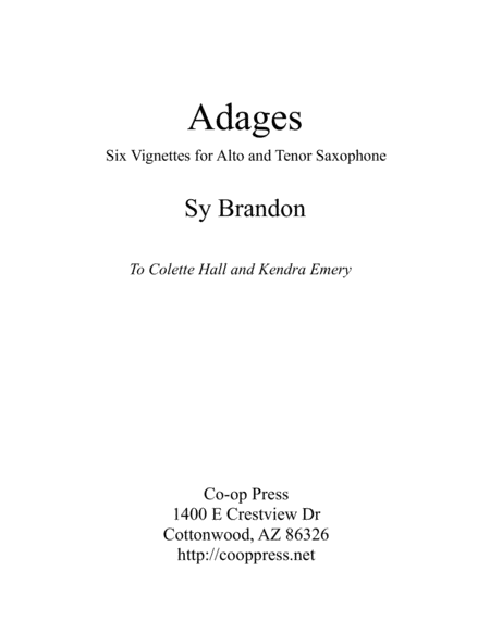 Adages Six Vignettes For Alto And Tenor Saxophone Sheet Music