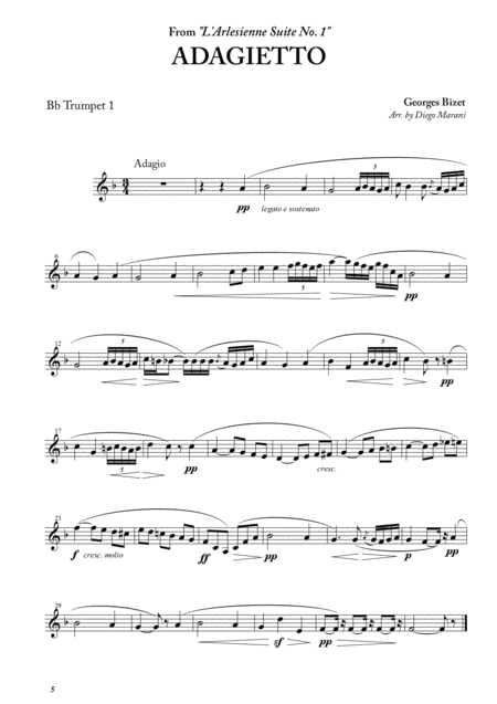 Adagietto From L Arlesienne Suite No 1 For Brass Quartet Sheet Music