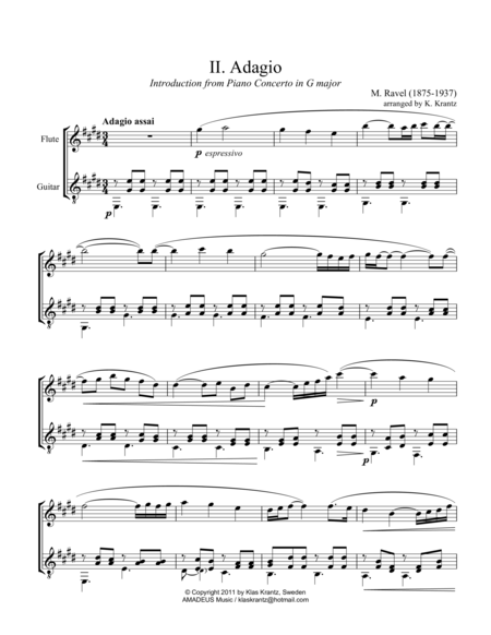 Adagio Assai For Flute And Guitar Sheet Music