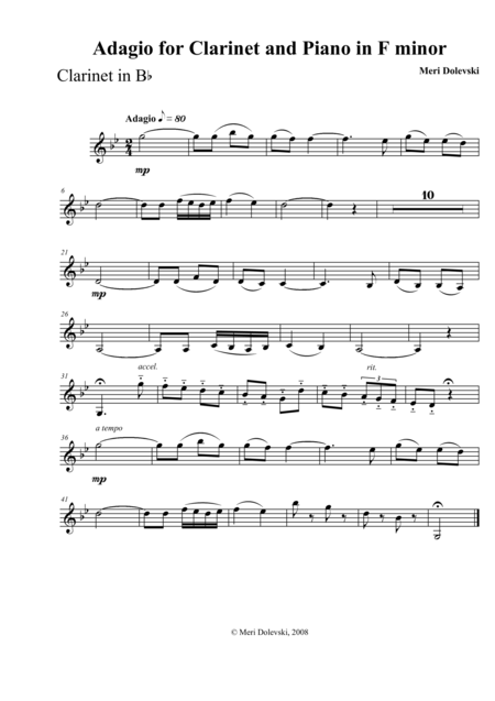 Free Sheet Music Adagio For Clarinet And Piano In F Minor