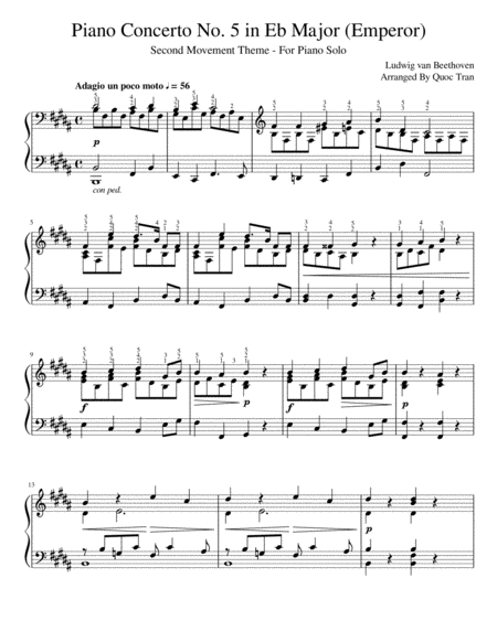 Adagio From Beethovens Emperor Concerto For Piano Solo Advanced Sheet Music