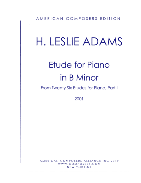 Adams Etude In B Minor Part I No 7 Sheet Music