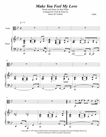 Free Sheet Music Adele Make You Feel My Love For Viola Piano