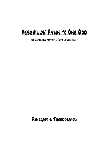 Free Sheet Music Aeschilus Hymn To One God For Vocal Ensemble Or Mixed Choir