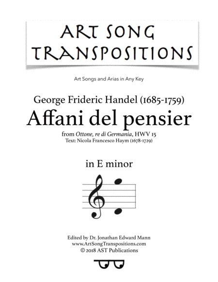 Affani Del Pensier E Minor Sheet Music