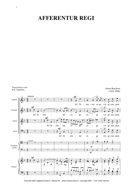 Afferentur Regi A Bruckner Satb Choir Tbn Ad Lib And Organ Sheet Music