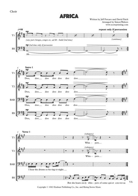 Africa Toto For Male Choir Ttbb With Piano Sheet Music