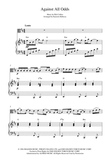 Free Sheet Music Against All Odds Take A Look At Me Now Viola Solo And Piano Accompaniment