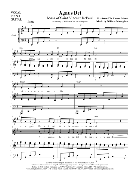 Agnus Dei Mass Of St Vincent De Paul Sheet Music