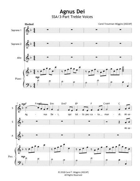 Agnus Dei Ssa Sheet Music