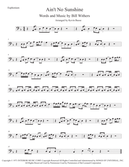 Aint No Sunshine Euphonium Sheet Music