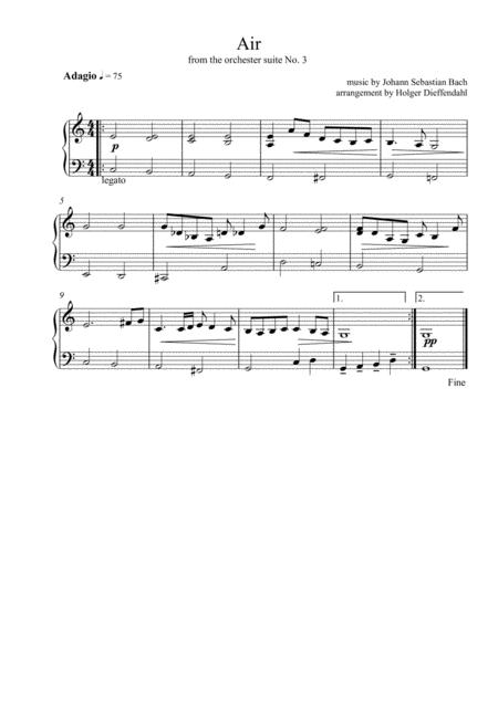 Air By Bach Easy Piano Arrangement Sheet Music