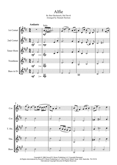 Alfie Brass Quintet Sheet Music