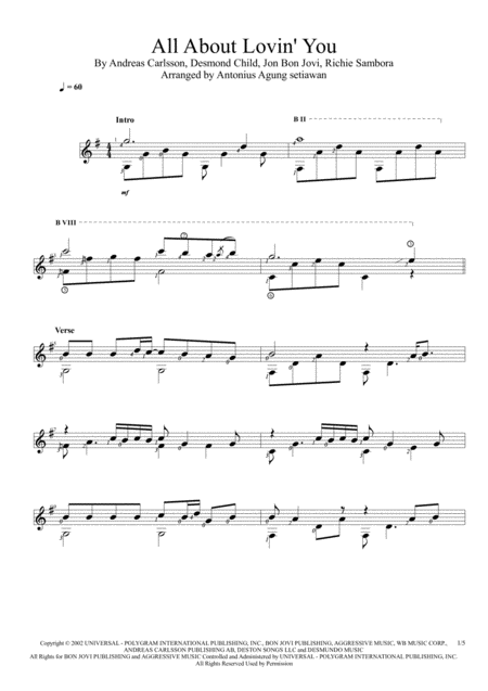 All About Lovin You Solo Guitar Score Sheet Music