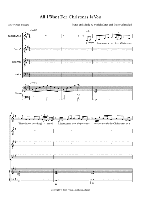 All I Want For Christmas Is You Choir Sheet Music