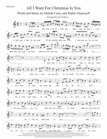 All I Want For Christmas Is You Easy Key Of C Horn In F Sheet Music