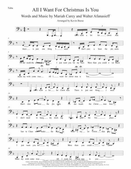 All I Want For Christmas Is You W Lyrics Tuba Sheet Music