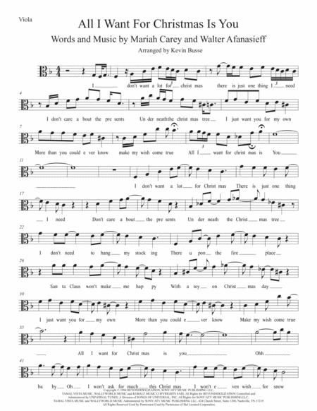 Free Sheet Music All I Want For Christmas Is You W Lyrics Viola