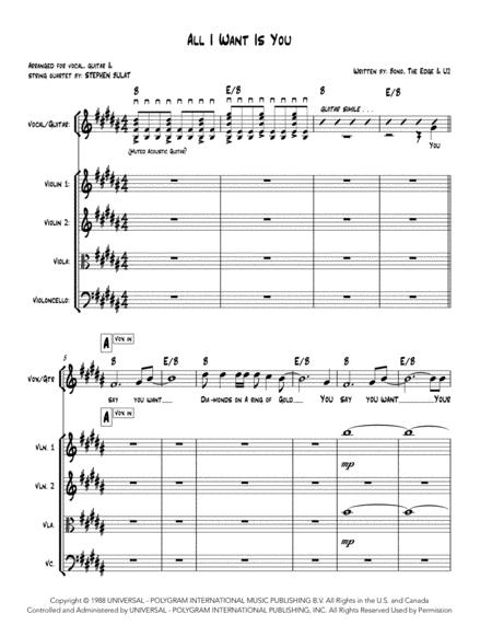 Free Sheet Music All I Want Is You U2 Arranged For Sextet Of Vocal Guitar String Quartet Key Of B