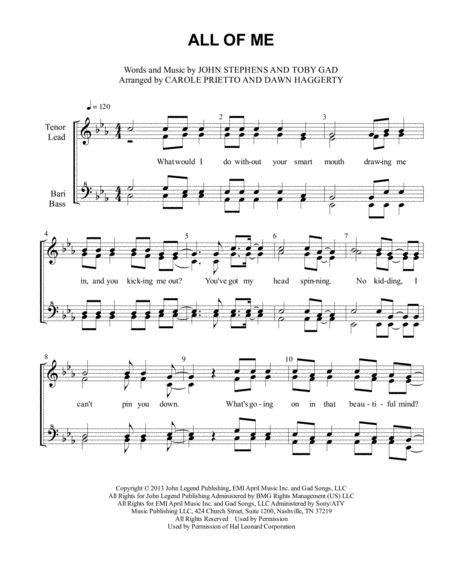 Free Sheet Music All Of Me Choral Pricing