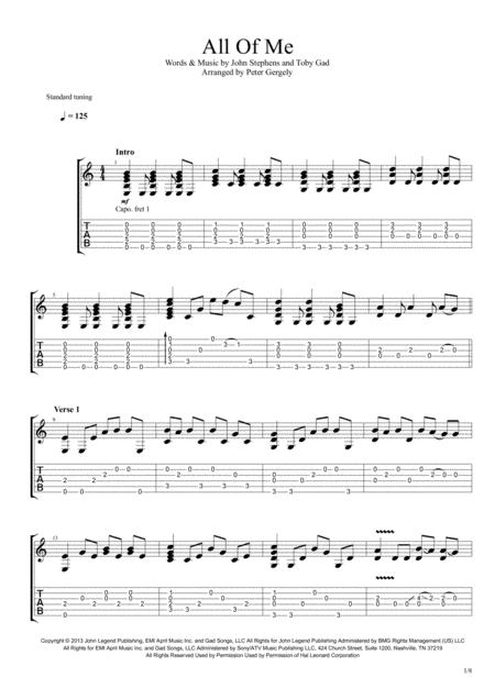 Free Sheet Music All Of Me Fingerstyle Guitar