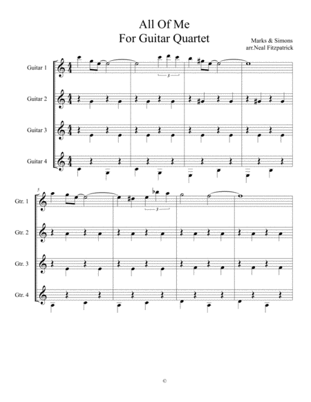 Free Sheet Music All Of Me For Guitar Quartet