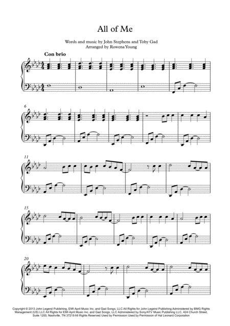 All Of Me Piano Solo Intermediate Level Sheet Music