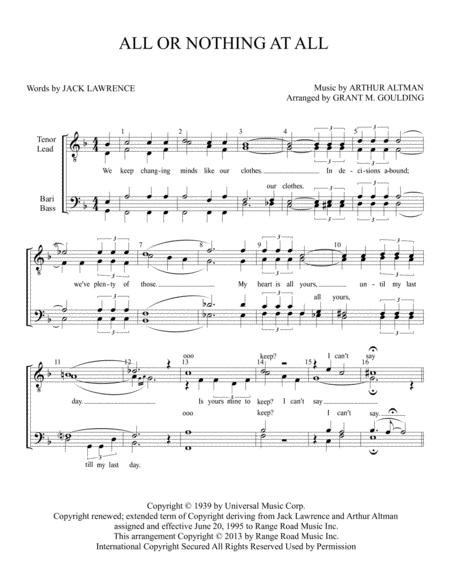 Free Sheet Music All Or Nothing At All Vocal Quartet