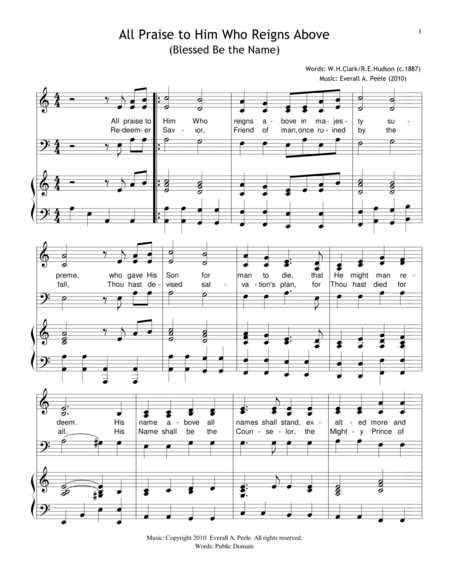 All Praise To Him Who Reigns Above Blessed Be The Name Sheet Music