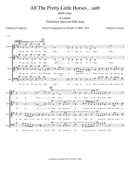 Free Sheet Music All The Pretty Little Horses Satb