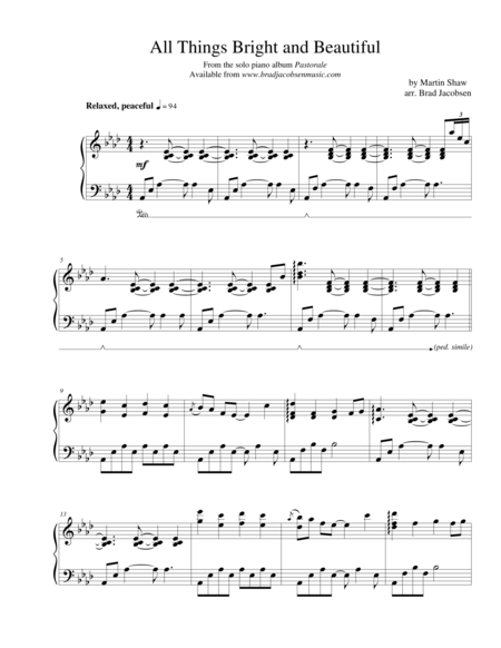 Free Sheet Music All Things Bright And Beautiful By Brad Jacobsen