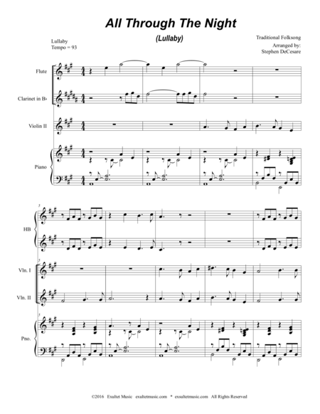 Free Sheet Music All Through The Night Lullaby For String Quartet