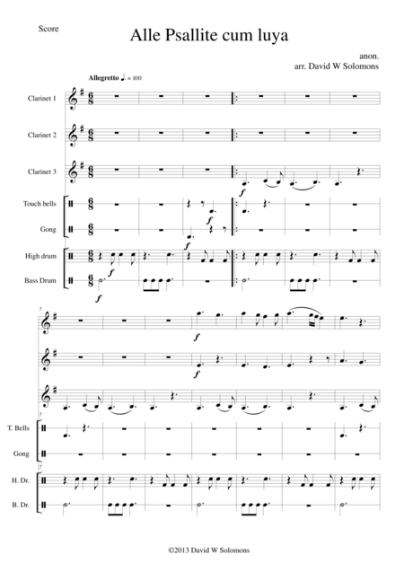 Free Sheet Music Alle Psallite Cum Luya For Clarinet Trio And Percussion