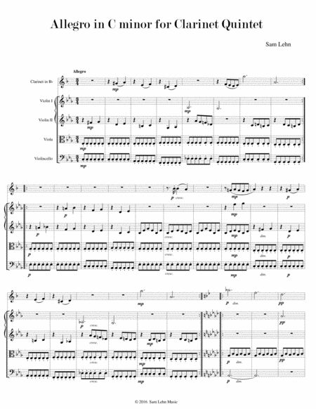 Allegro In C Minor For Clarinet Quintet Sheet Music