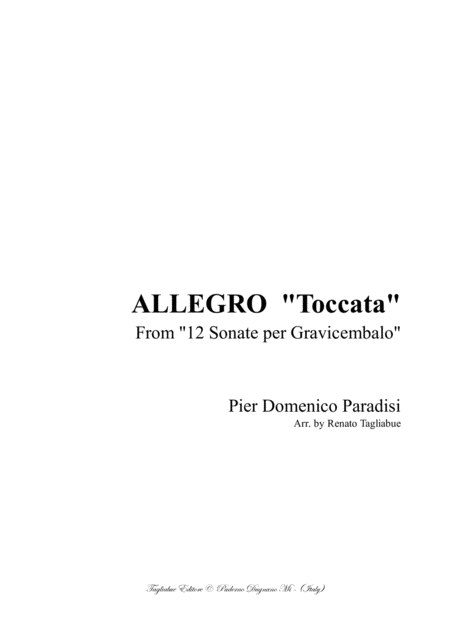 Free Sheet Music Allegro Toccata From 12 Sonate Per Gravicembalo P D Paradisi Arr For Trumpet In Bb And Trombone