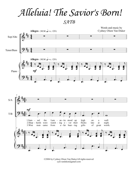 Alleluia The Saviors Born Sheet Music