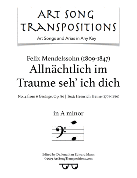 Allnchtlich Im Traume Seh Ich Dich Op 86 No 4 A Minor Bass Clef Sheet Music