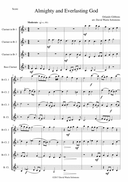 Free Sheet Music Almighty And Everlasting God For Clarinet Quartet
