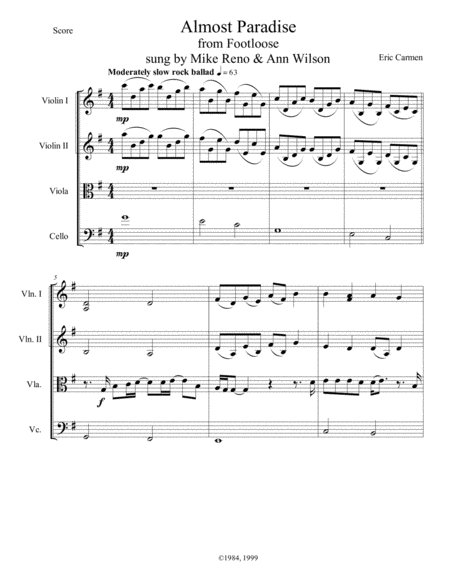 Almost Paradise Sheet Music