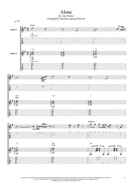 Alone Fingerstyle Guitar Duet Sheet Music